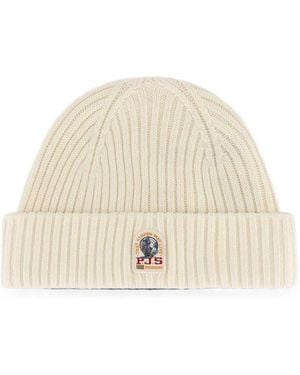 Parajumpers Logo-Patch Ribbed-Knit Beanie Hat - Natural