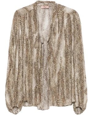 Twinset Animal-Print Tie-Neck Blouse - Brown