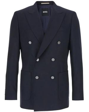 BOSS Double-Breasted Wool Blazer - Blue