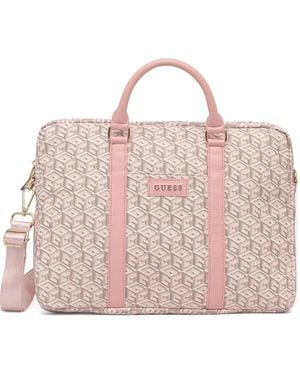 Guess Geometric-Pattern Logo-Plaque Laptop Bag - Pink