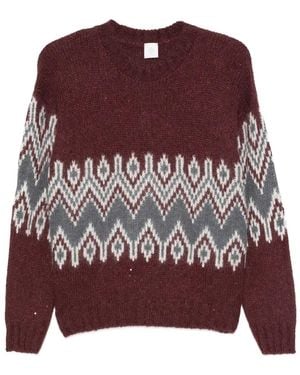 Eleventy Fairisle-Pattern Crew-Neck Sweater - Red