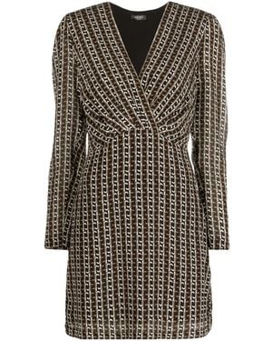 Liu Jo Chain-Link Print Silk Wrap Minidress - Gray