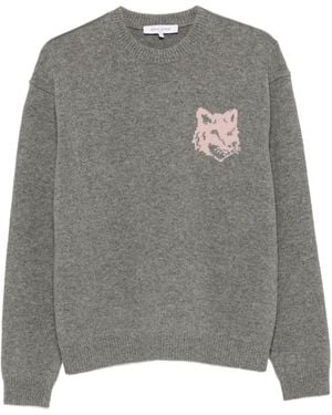 Maison Kitsuné Fox Head Intarsia Sweater - Gray