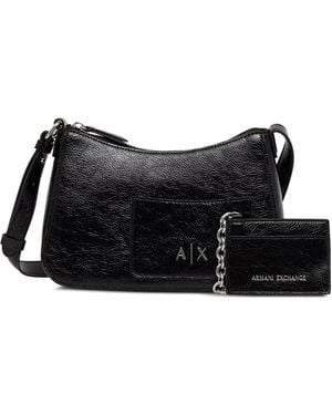 ARMANI EXCHANGE Mini Tote Bag Mit Knitteroptik Und Logo-Schild - Schwarz