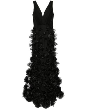 Marchesa Abendkleid Mit Floralen Applikationen - Schwarz
