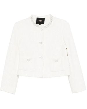 Maje Embellished Tweed Jacket - White