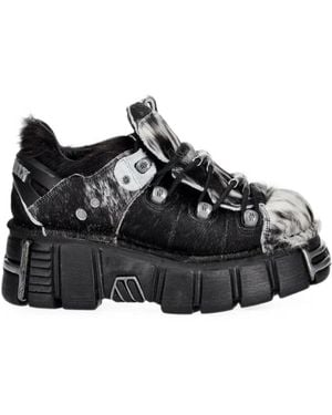 New Rock Paneled Faux-Fur Boots - Black