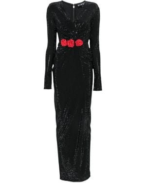 Miron V-Neck Floral-Detail Maxi Dress - Black