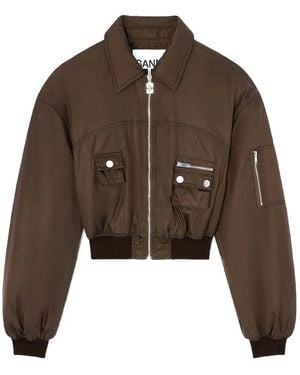 Ganni Duchesse Nylon Bomber Jacket - Brown