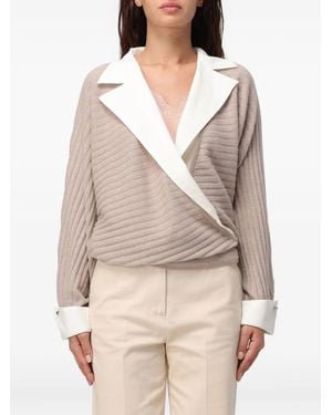 Liu Jo Ribbed Collar Top - Natural