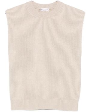 Brunello Cucinelli Ribbed Sleeveless Sweater - Natural