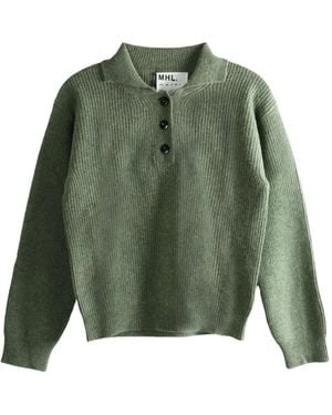 MHL by Margaret Howell リブニット ポロカラーセーター - グリーン