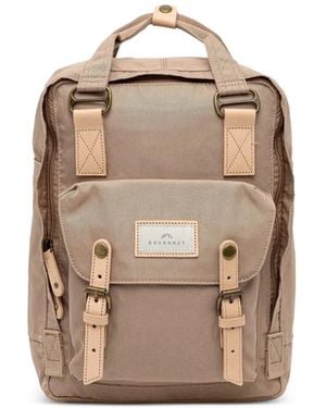 Doughnut Macaroon Buckle-Fastening Logo-Patch Backpack - Natural