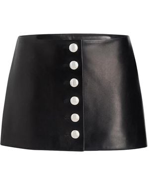 KHAITE Button-Front Leather Mini Skirt - Black