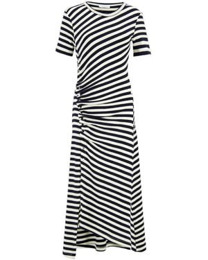 Rabanne Gestreiftes Midikleid mit Raffung - Weiß