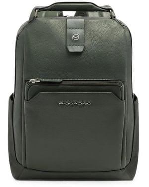 Piquadro Logo-Plaque Pebbled Leather Backpack - Green