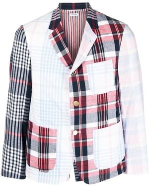 Thom Browne Patchwork Plaid-Print Blazer - Red