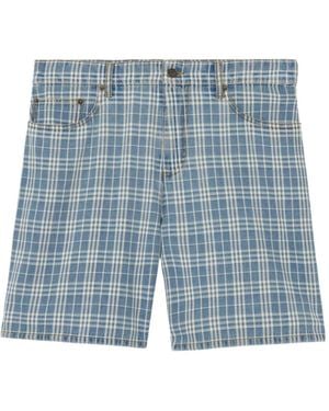 Burberry Check Denim Shorts - Blue