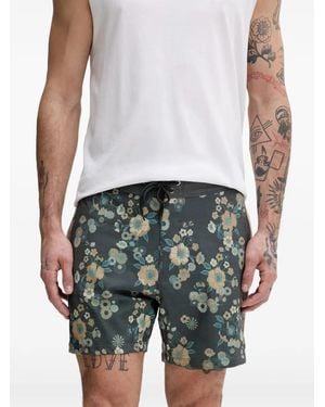 Hurley Floral-Print Drawstring Swim Shorts - Blue