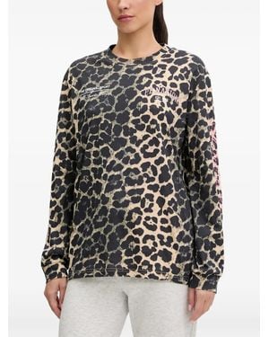 P.E Nation Leopard-Print Logo-Print T-Shirt - Black