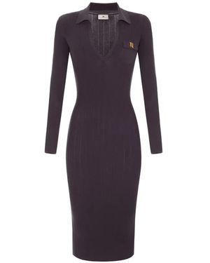Elisabetta Franchi Ribbed-Knit Midi Dress - Blue