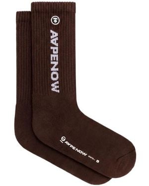 Aape By A Bathing Ape Logo-Embroidered Ribbed Socks - Brown