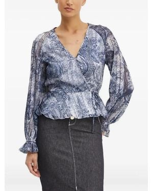 Guess Paisley-Print Wrap Top - Blu