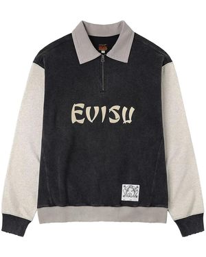 Evisu Zip-Up Logo Polo Shirt - Black