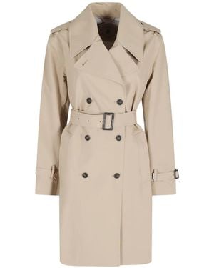 Save The Duck Double-Breasted Belted Trench Coat - Natural