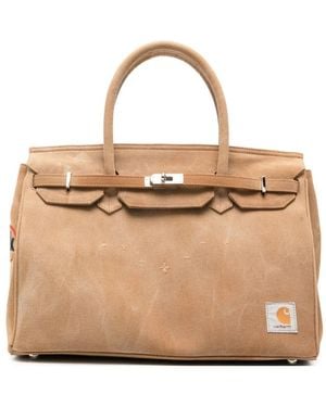 ANOTHER CHANCE Logo-Patch Buckled Tote Bag - Natural