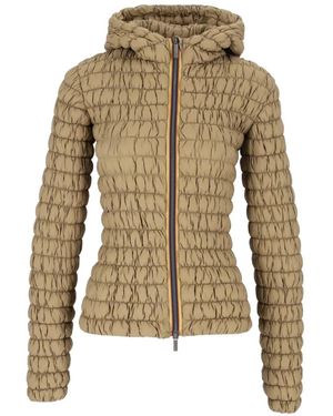 K-Way Hooded Smocked Jacket - Natural