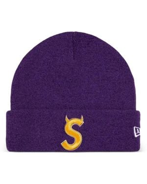 Supreme New Era Devil S Logo Beanie Hat - Purple
