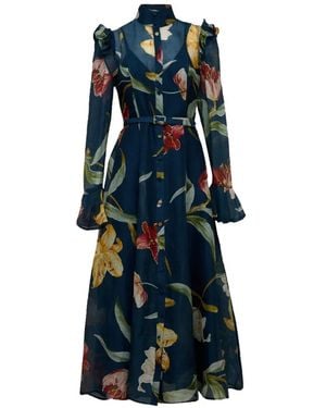 LEO LIN Abito Midi Katrina Con Ruches - Blu