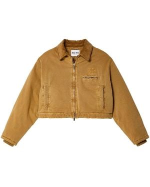 Miu Miu Corduroy-collar Cotton Jacket - Natural