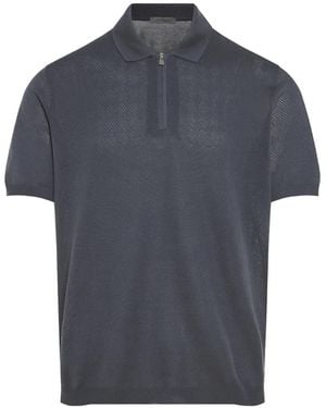 Corneliani Textured Half-Zip Polo Shirt - Blue
