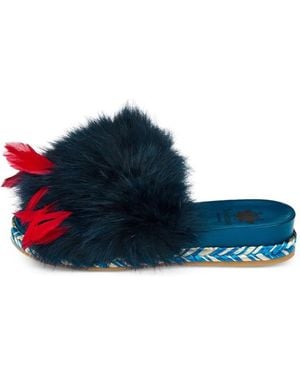 MR & MRS Slippers Con Detalle De Plumas - Azul