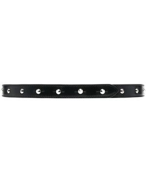 McQueen Double Belt In Smooth Leather With Silver Studs - Black