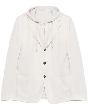 Eleventy Hooded Single-Breasted Jacket - White