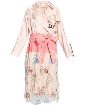 Erdem Floral-Embroidered Belted Coat - Pink