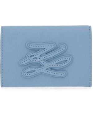 KARL LAGERFELD K/Autograph Logo-Patch Pebbled Wallet - Blue
