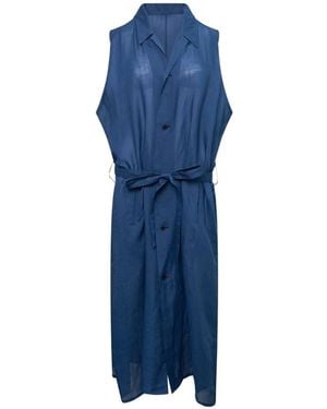 Y's Yohji Yamamoto Belted Sleeveless Shirt Dress - Blue