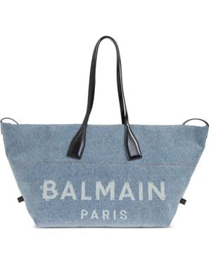 Balmain Große Tote Bag mit Logo-Print - Blau