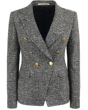 Tagliatore J-Alicya Double-Breasted Check-Pattern V-Neck Blazer - Black