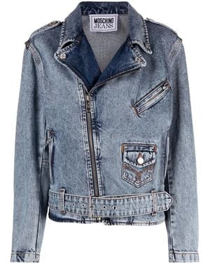 Moschino Crystal-Embellished Denim Biker Jacket - Blue