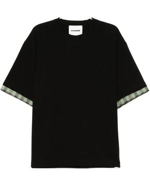 Jil Sander Checked-Sleeve T-Shirt - Black