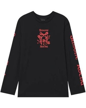 Simone Rocha T-Shirt A Maniche Lunghe Con Stampa Grafica Coming Up Roses - Nero