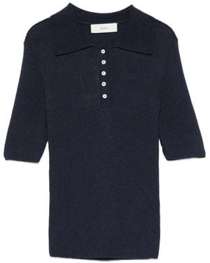 DUNST Ribbed-Knit Polo Shirt - Blue