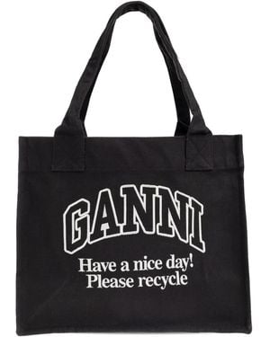 Ganni Logo-embroidered tote bag - Schwarz
