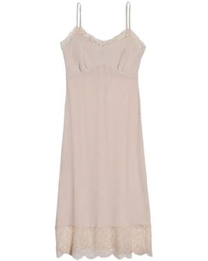Simone Rocha Powder- Silk-Blend Crepe De Chine Dress By Straight Cut. Adjustable Straps.Embroidered Lace Edges. Side Slit. Gathered Bust - White