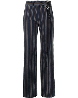 Tory Burch Striped Crinkled Stretch-cotton Straight-leg Trousers - Blue